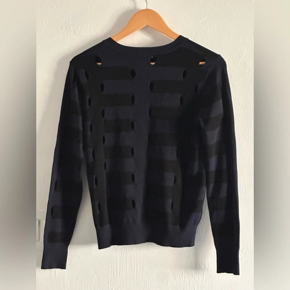 Autumn Cashmere Stripped  Distressed Sweater Black And Blue Sz M - Picture 2 of 4